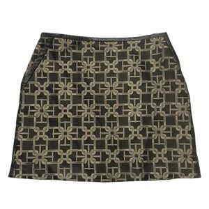 NWT Chocolate Brown Karen Millen Geometric Mini Skirt Leather Accent Fall Sz 10